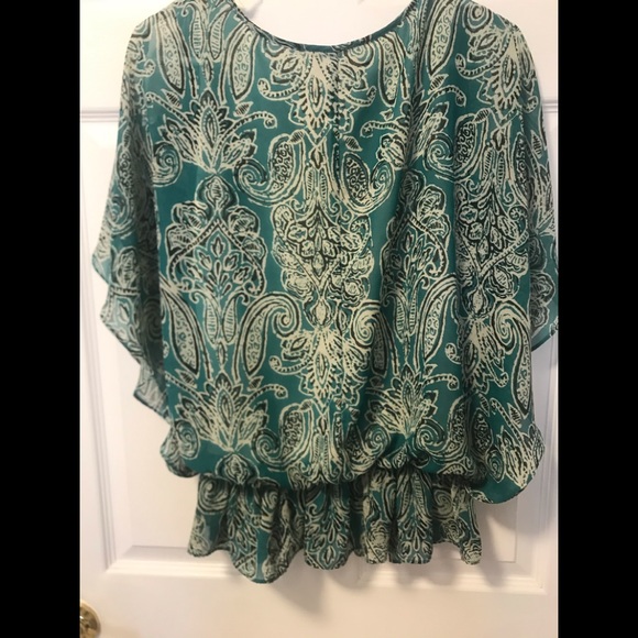 Teal pattern blouse - Picture 2 of 4